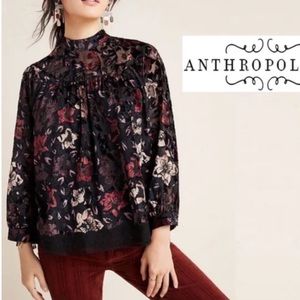 Anthropologie floral velvet blouse